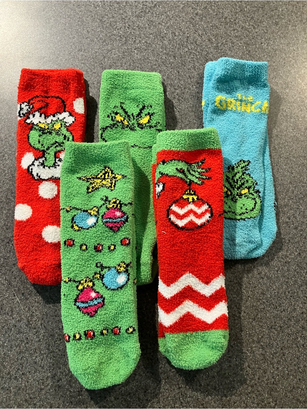 Dr. Seuss The Grinch Kids Cozy Fuzzy Holiday Socks - Red, Green, Blue